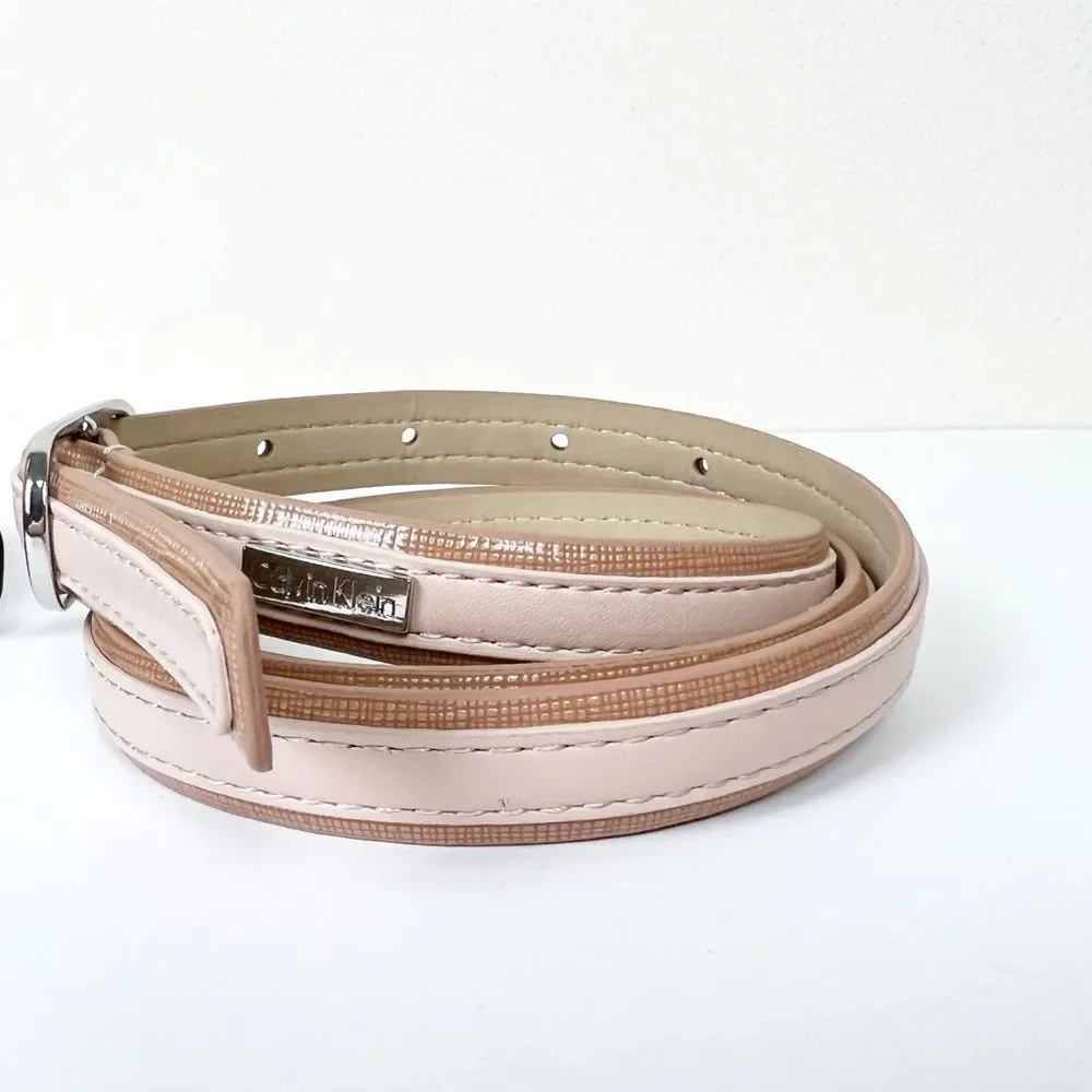 Calvin Klein Women's Skinny Belts Set of Two Black and Light Pink Size Medium‎